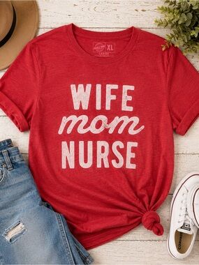 Crazy Dog T-Shirts Red 'Wife Mom Nurse' Graphic Tee